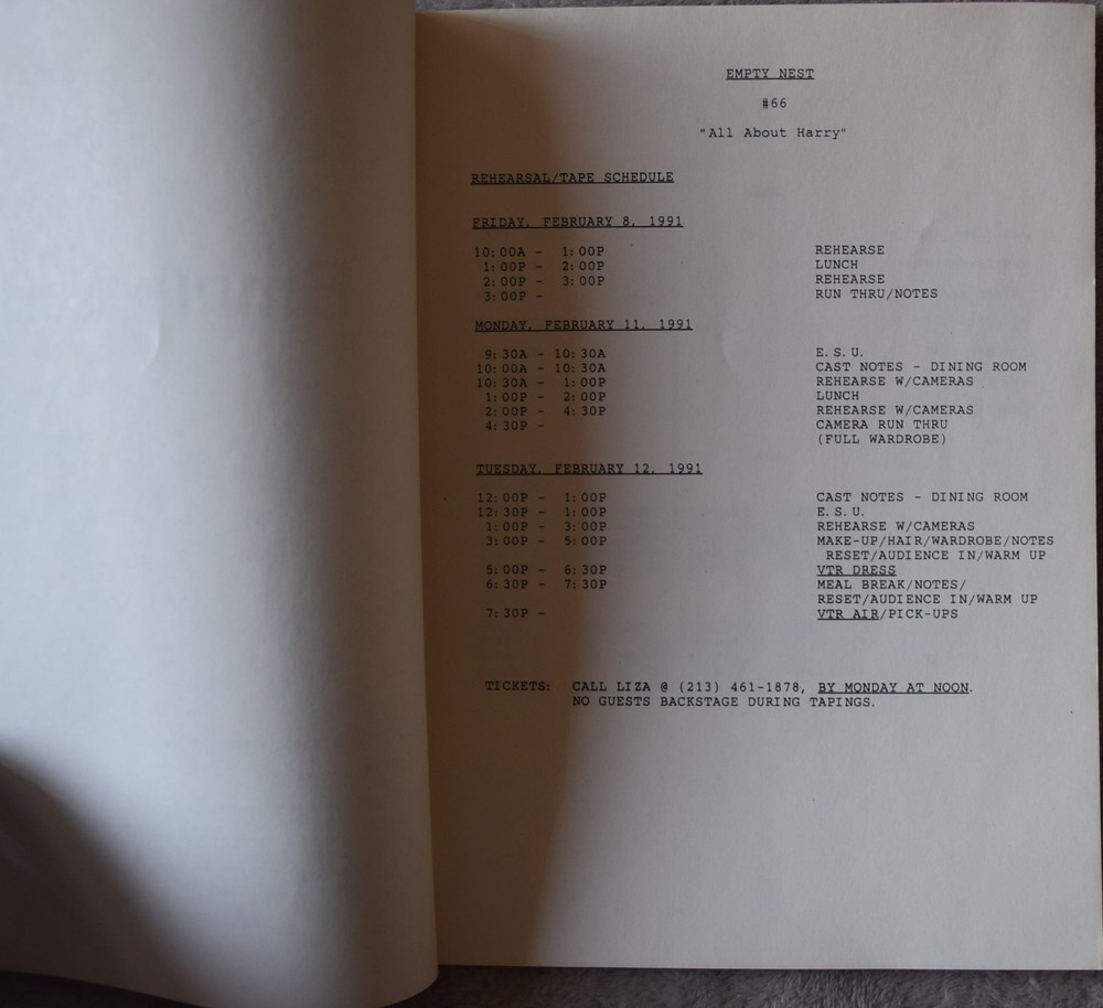 1991 Empty Nest (All About Harry) Original Screenplay Script