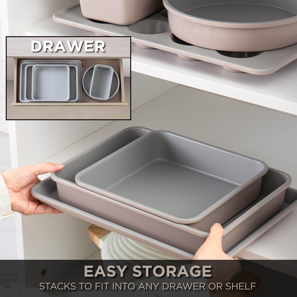 Country Kitchen Nonstick Stackable Bakeware Set - Durable, Easy 6 Pcs, Taupe