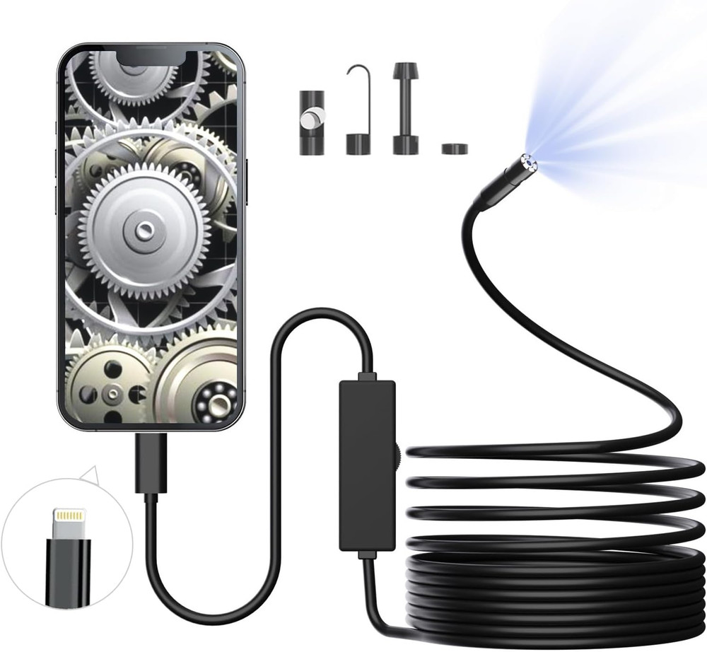 Endoscope Camera with Light, 1920P HD Borescope with 8 Adjustable LED Lights, wi