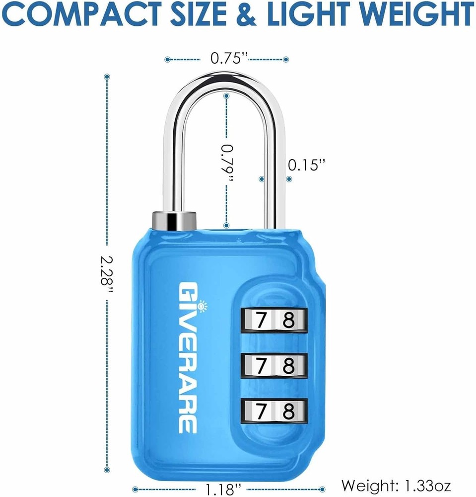 2 Pack Combination Lock, 3-Digit Padlock Keyless, Resettable Luggage Lo