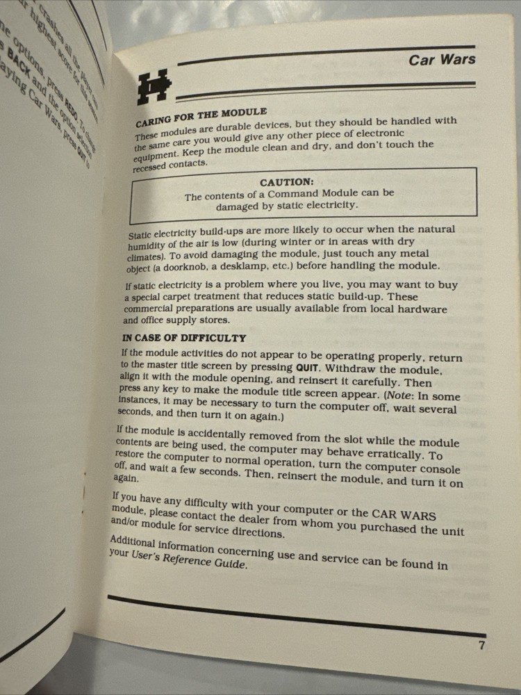 Vintage Texas Instruments TI-99/4A Car Wars Game Manual Command Module ONLY!