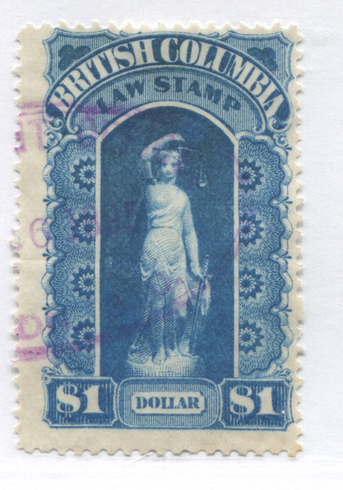 British Columbia 1879 $1 Law stamp used