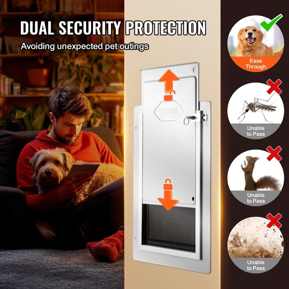 Quick Install Pet Door with Pre Marked Template and Secure Frame Black