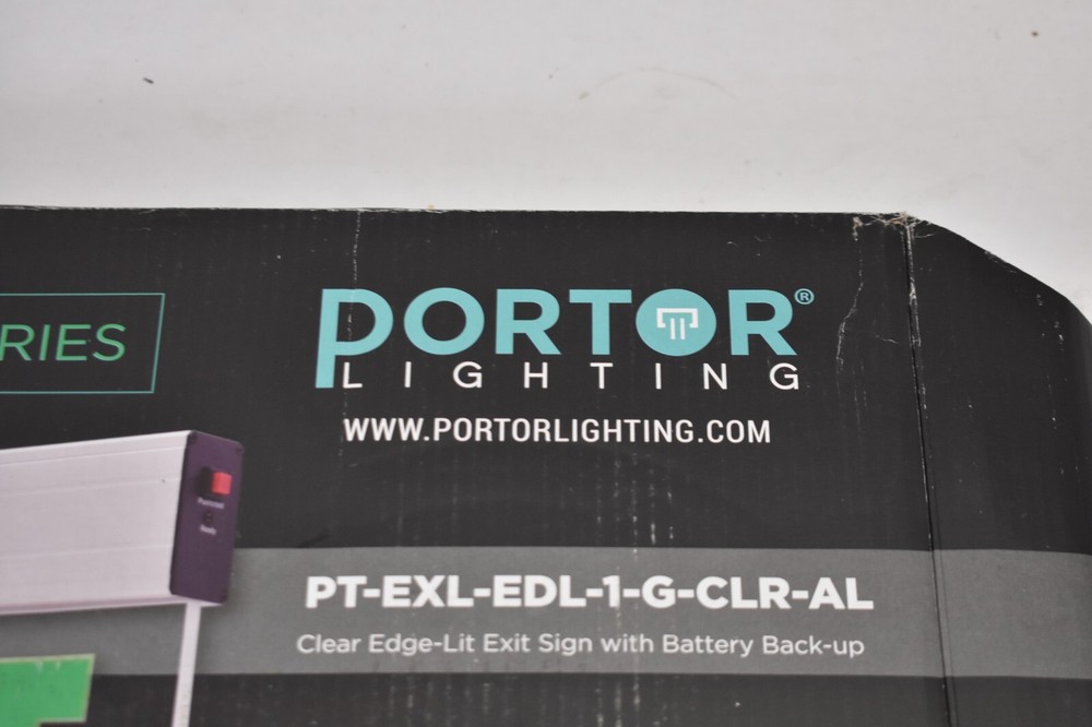 Porter Lighting Exit Sign Series Edge Lit Clear Bright Green Lamp Device