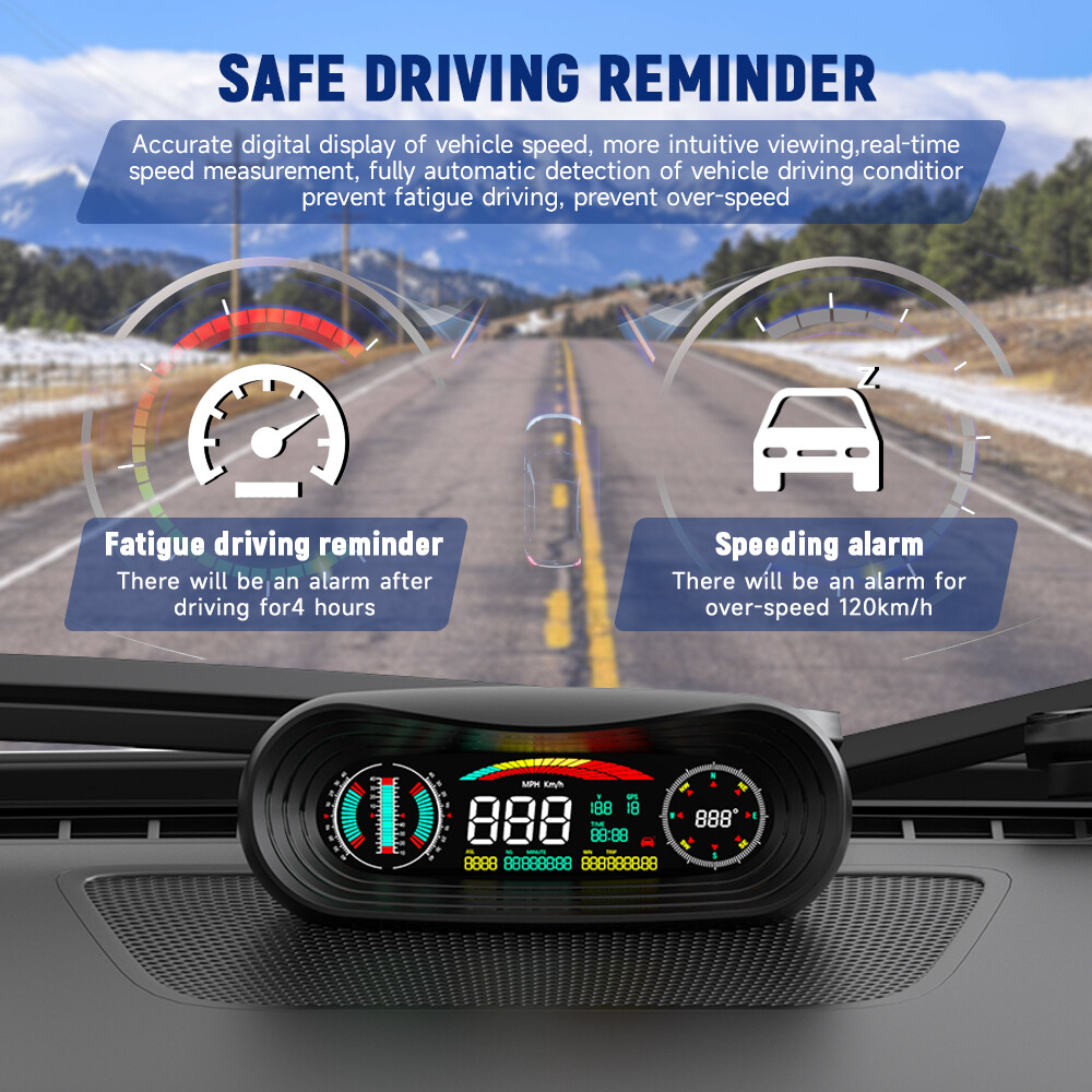 ANCEL P18 HUD Head Up Display Inclinometer & GPS Digital Speedometer Fit For CAR