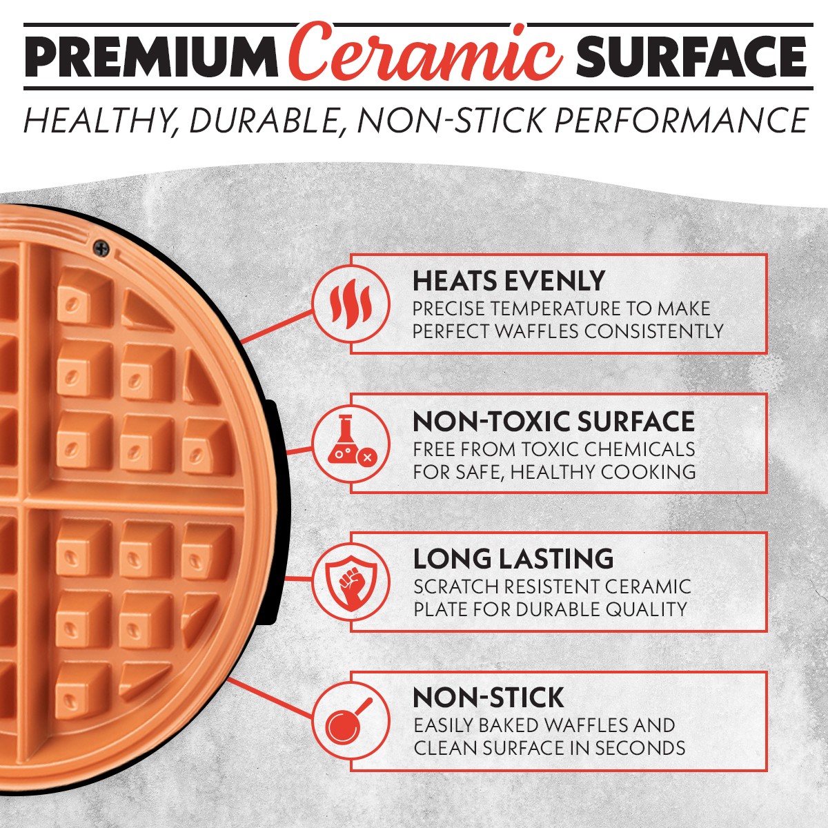 Gourmia Belgian Waffle Maker Ceramic Nonstick and Adjustable Browning