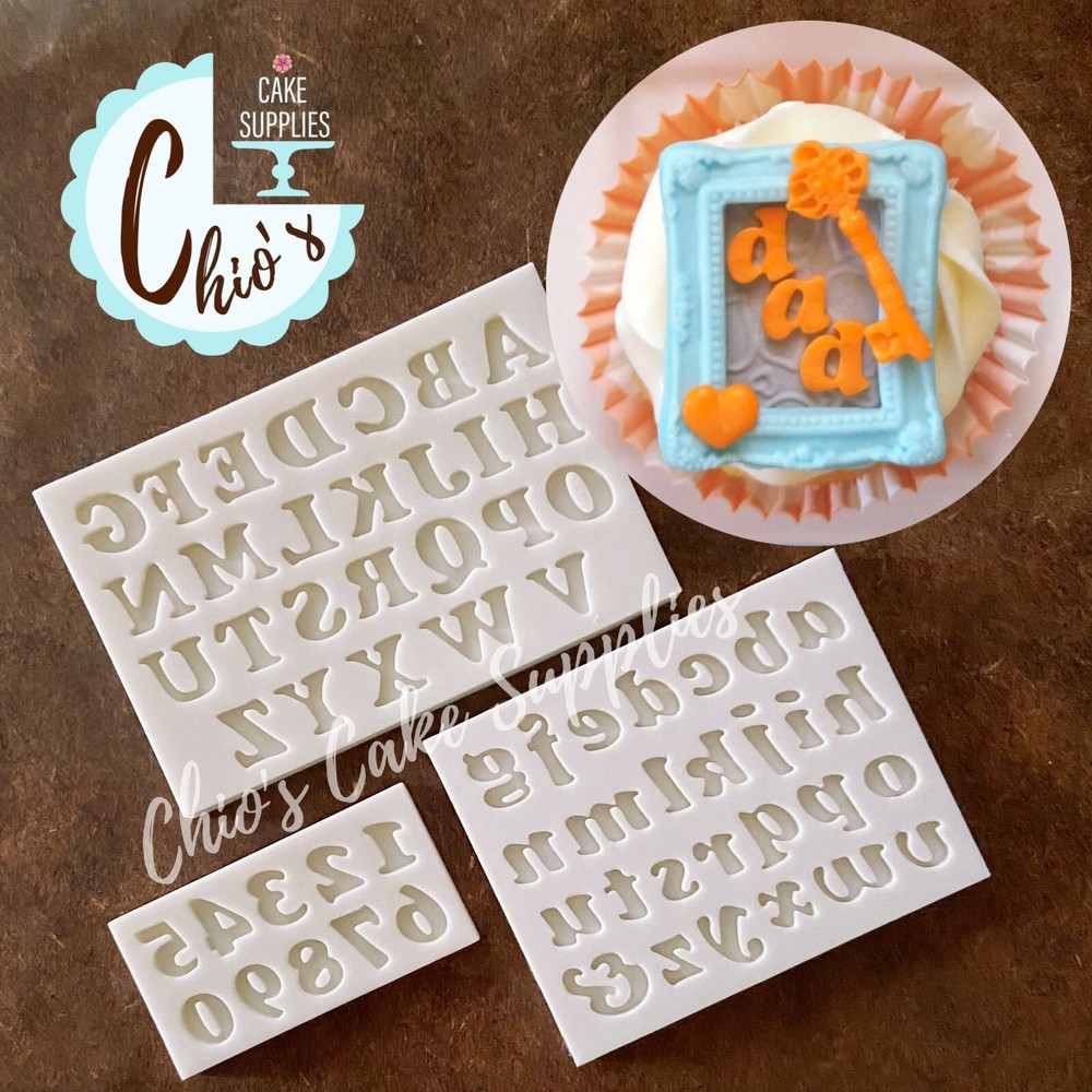 Mini Alphabet Silicone Mold, 3 pieces: uppercase, lowercase, numbers.