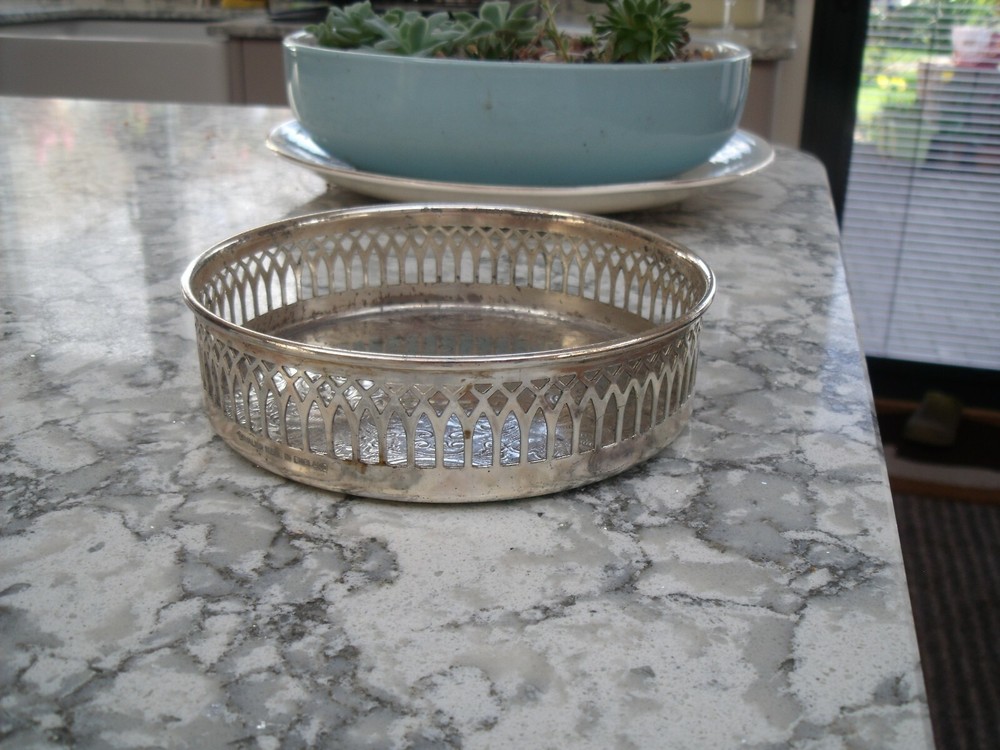 Silver Plated Coaster with Floral pattern ~ Cavalier Made in England.