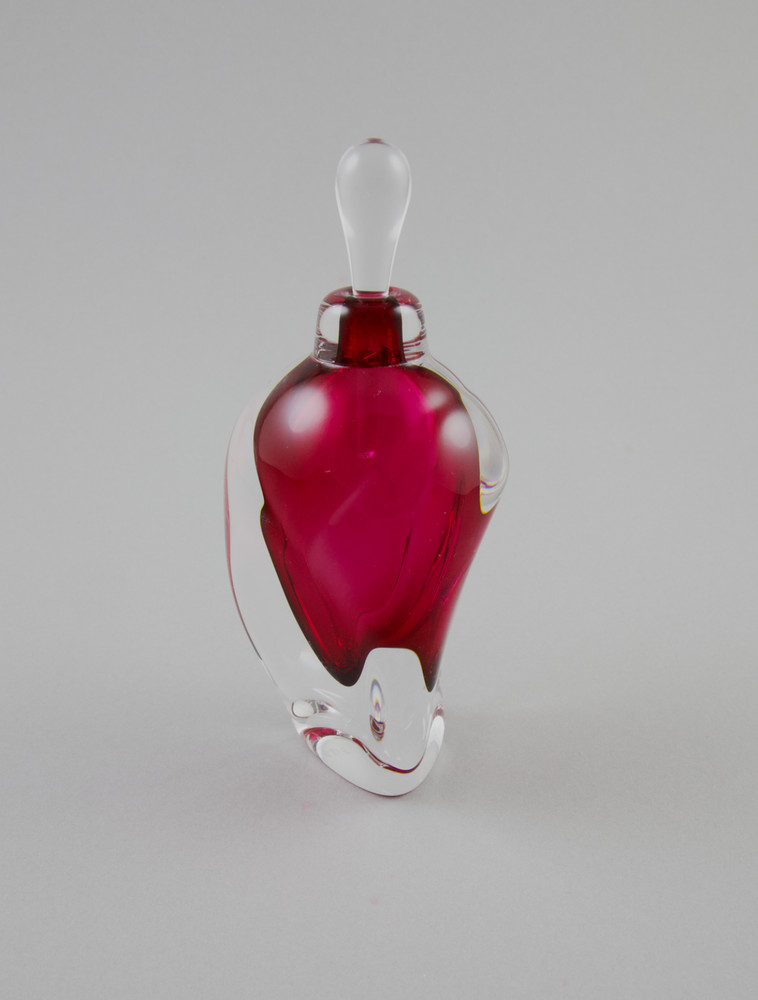 Handblown Jonathan Winfisky Art Glass Ruby Red Cranberry & Clear Perfume Bottle