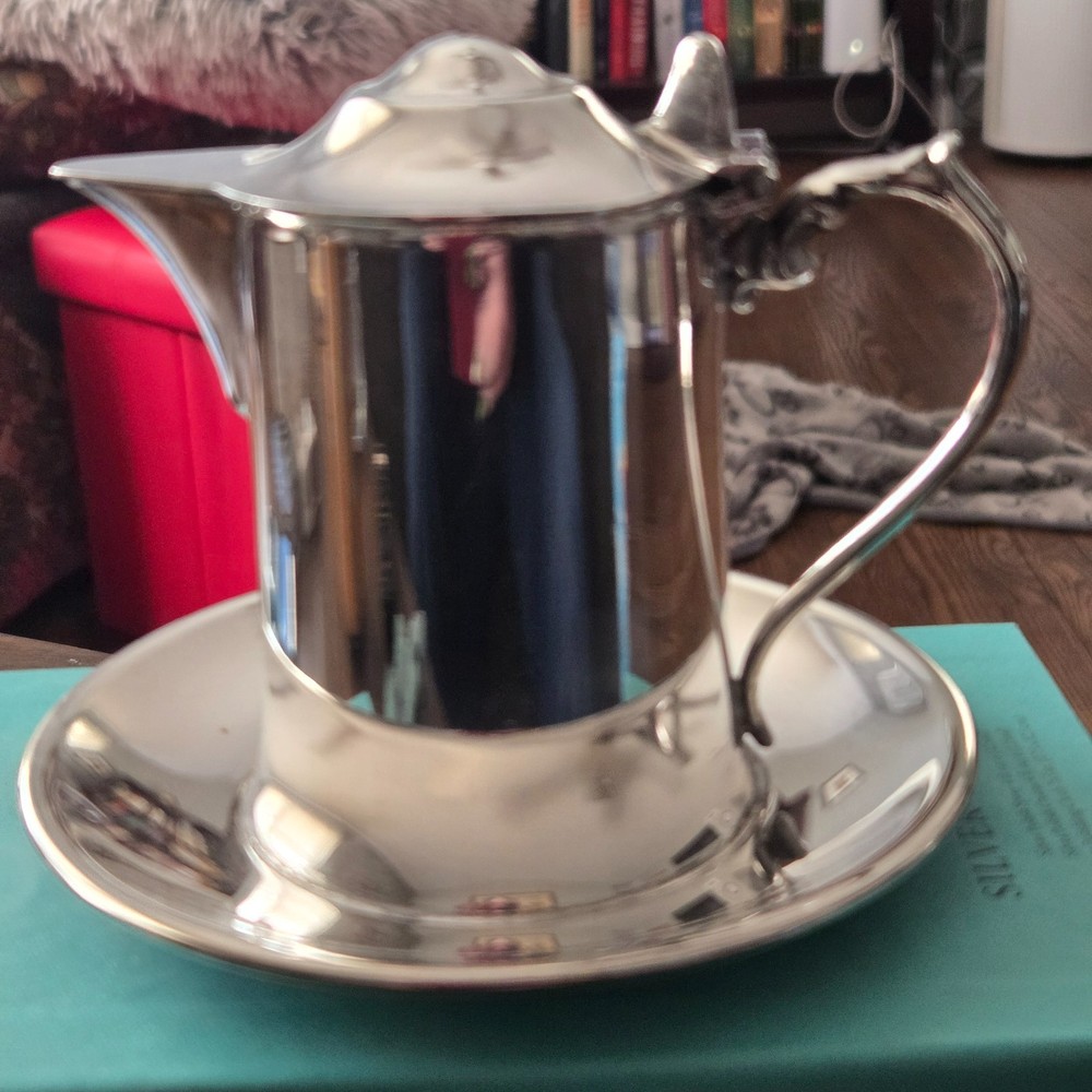 Vintage Wallace Silverplate Syrup Pitcher with Lid & Drip Plate M616 – 4” Tall