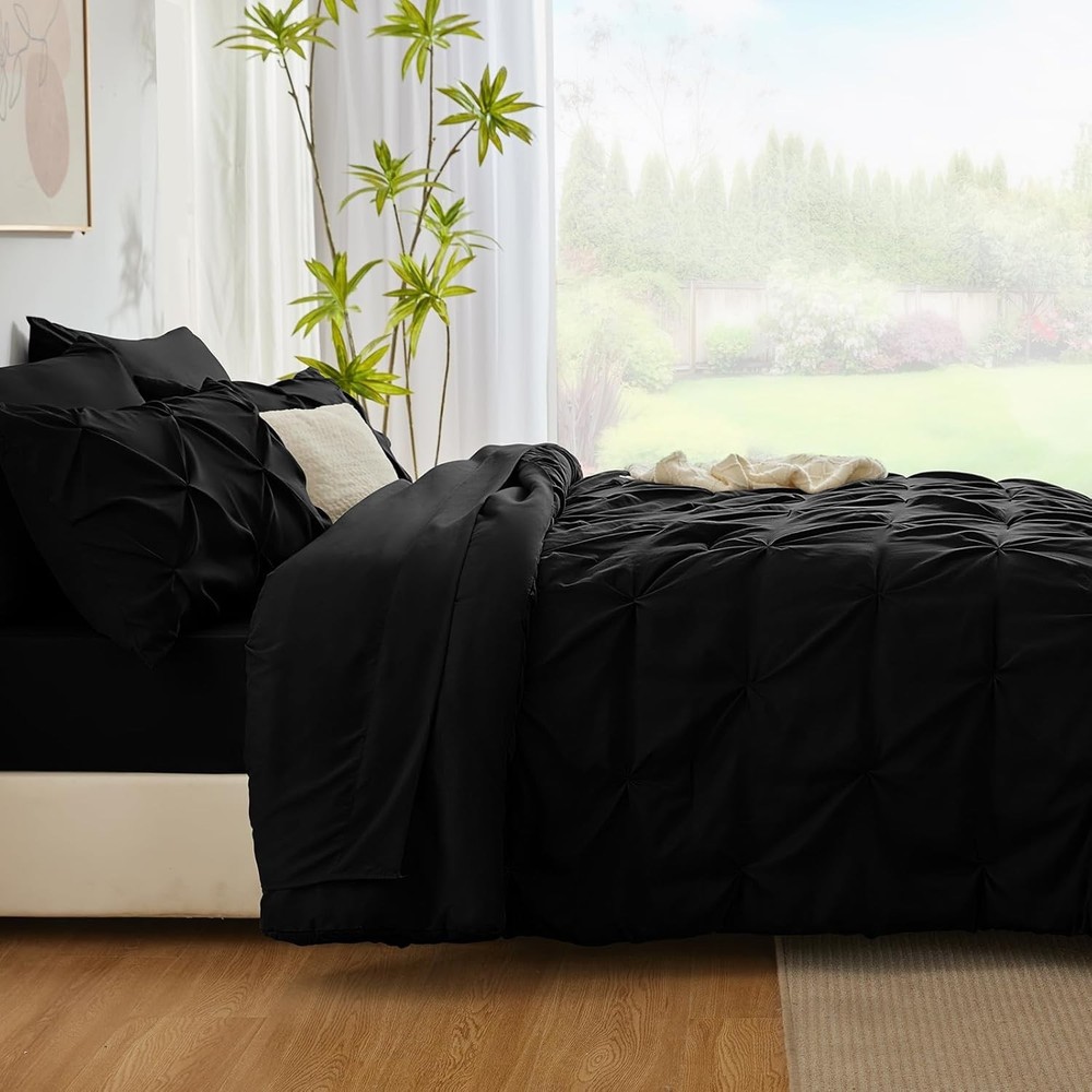 Modern Pinch Pleat Queen Comforter Set - Breathable, Soft, Machine Washable