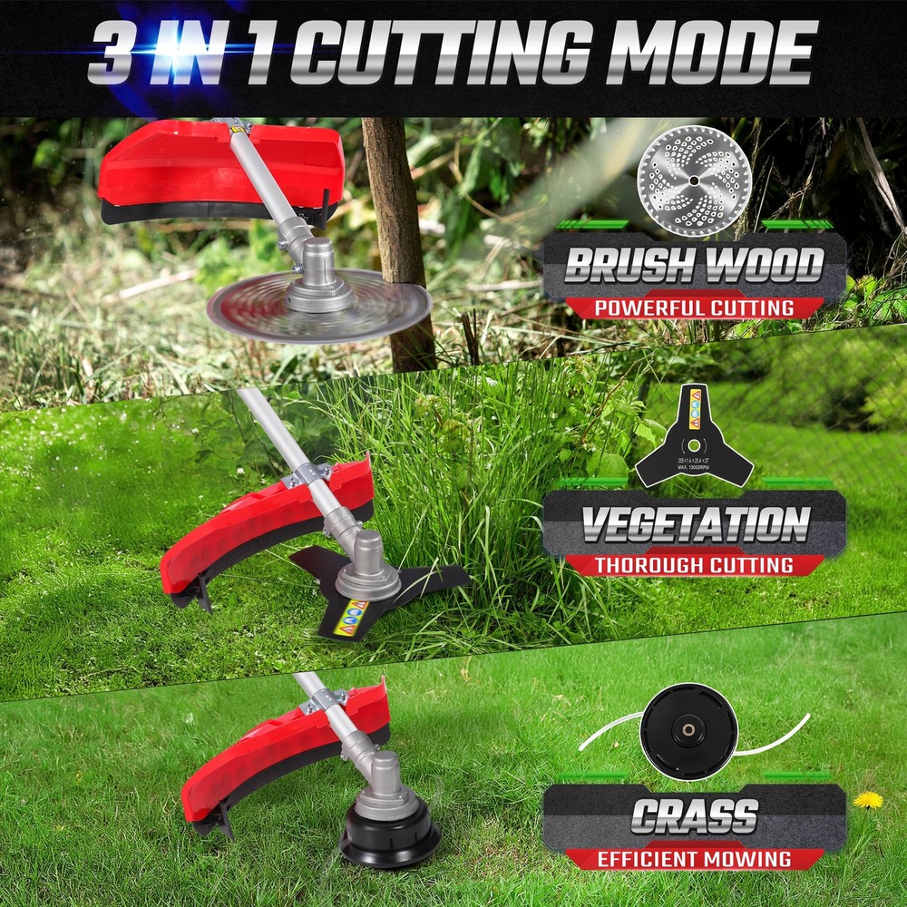 3-in-1 Weed Wacker Gas 52cc 2-Cycle Cordless String Trimmer Grass Weed Eater