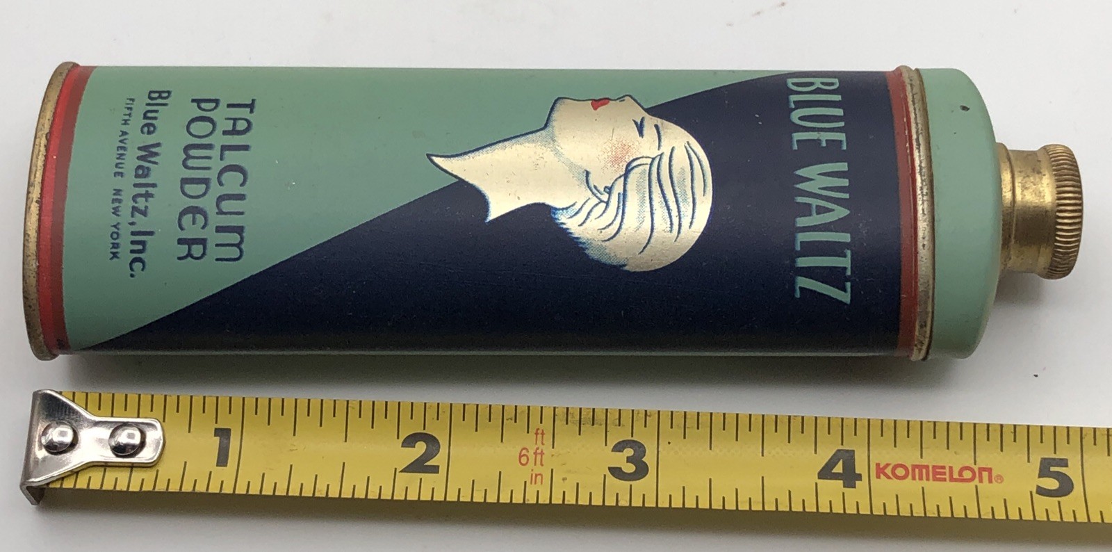 Vintage Art Deco Blue Waltz Talcum Powder Makeup Tin Can