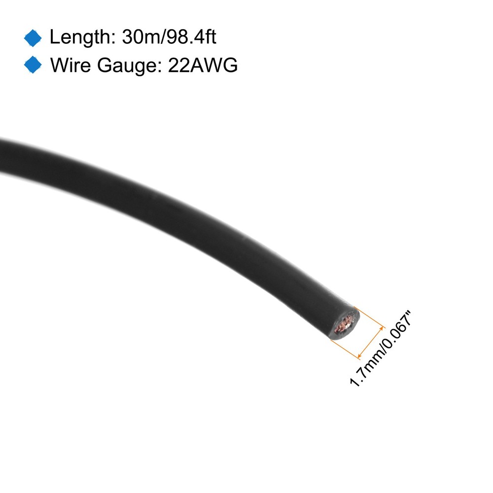 22AWG Stranded Wire Hookup 30M/100ft Black Electrical Wire UL1007 Spool