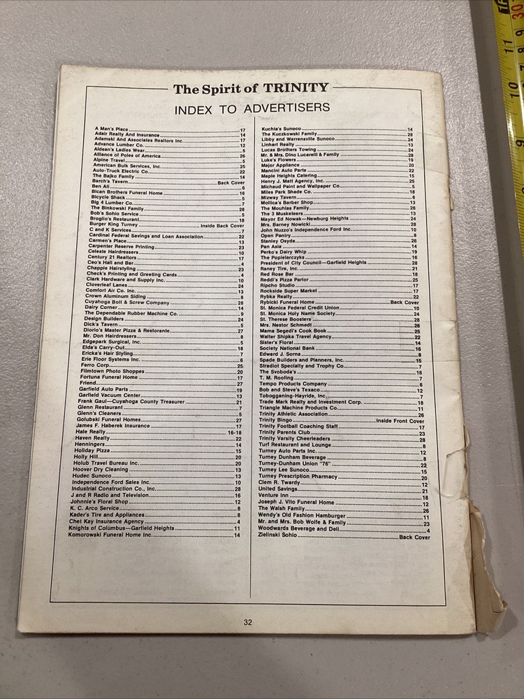 1977 Trinity v Ledgemont High School Football Program Missing Back Cover