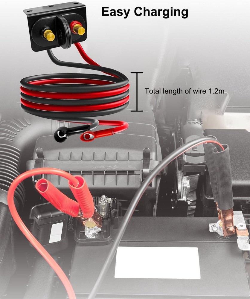 Battery Jump Post Kit, Remote Battery Jumper Terminals with Cable & Mounting