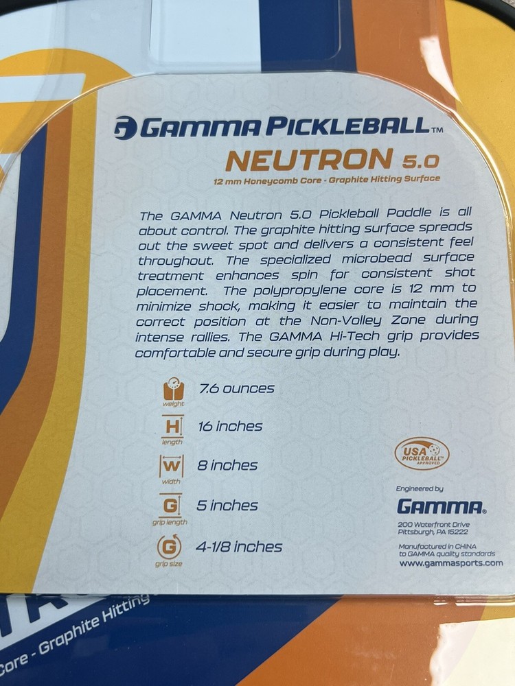 GAMMA NEUTRON 5.0 Pickleball Paddle RNPP13 **NEW**