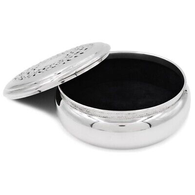 Solid Silver Round Jewelry Box with Inlaid and Perforated Cover