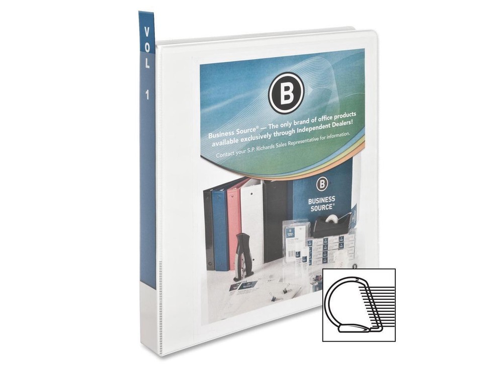 Business Source D-Ring Binder w/ Pockets 1" Capacity White 28440