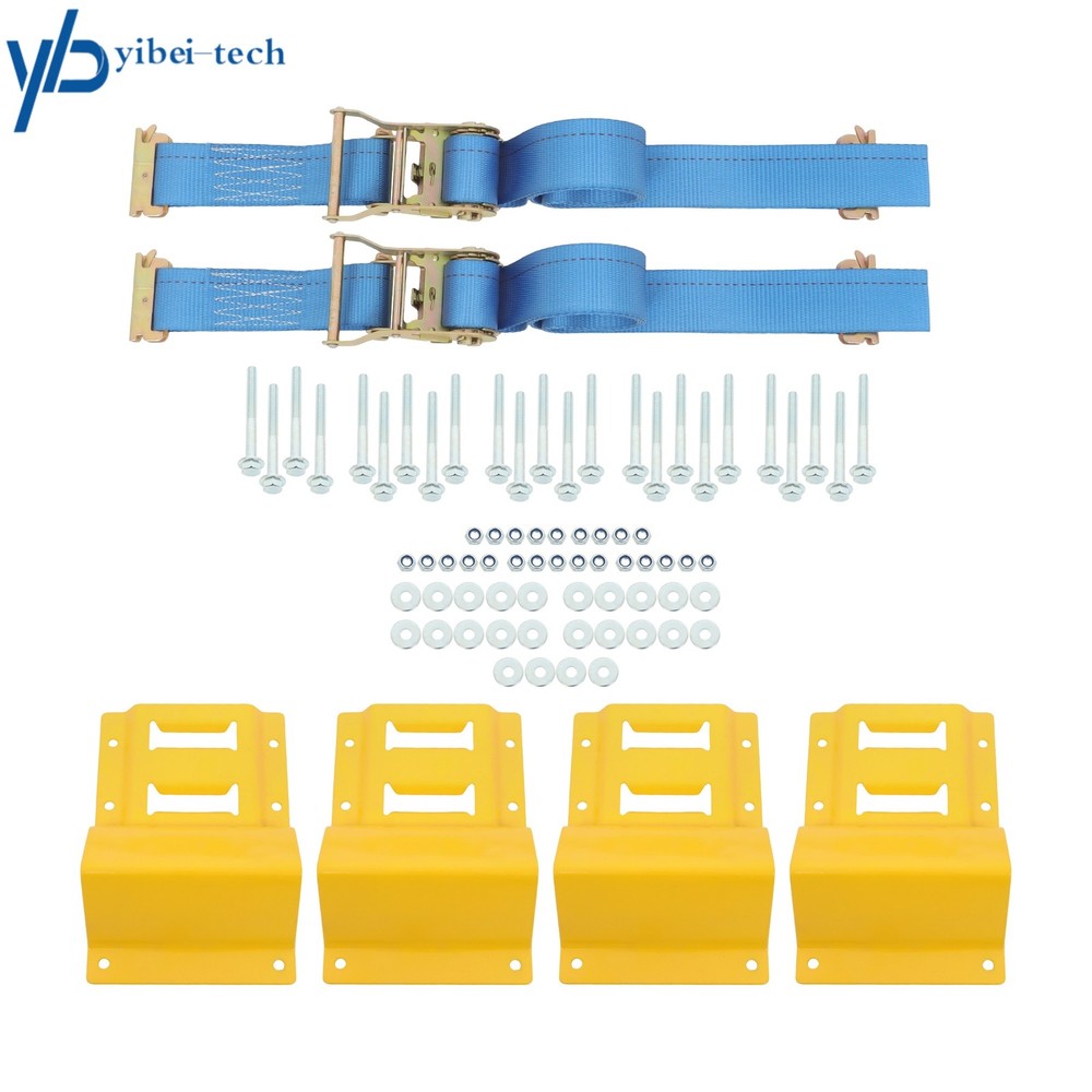 1 Pack E Track System 7.5' Blue Ratchet Straps Wheel Chock Tie-Down Strap Kit