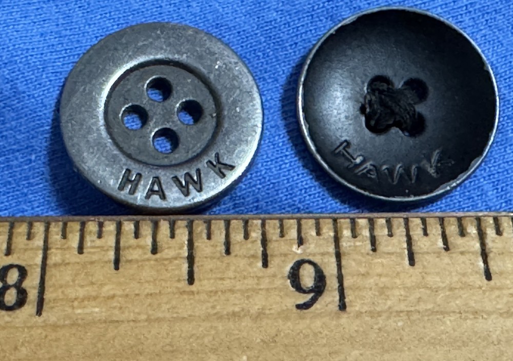 3 Vintage HAWK Metal Workwear Buttons