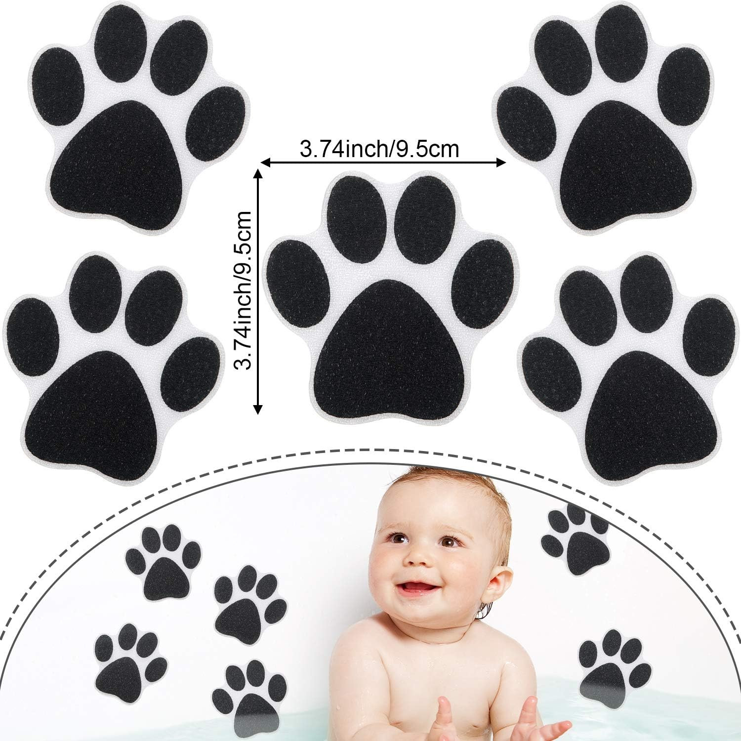 20 Pcs Non Slip Bathtub Stickers Shower Floor Sticker Safety Adhesive Paw Decals