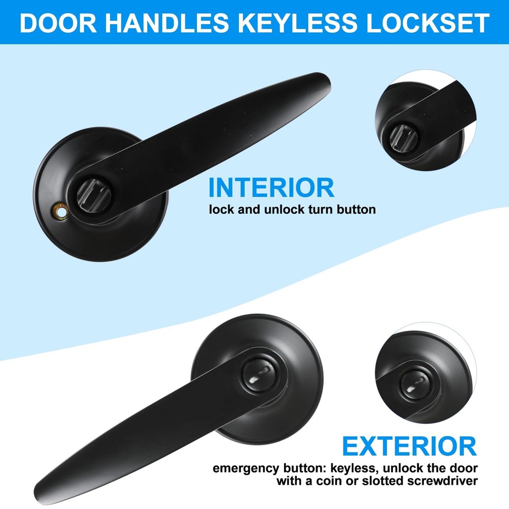 Privacy Door Levers 2 Pack Matte Black Handles Bed Bath Locksets Reversible