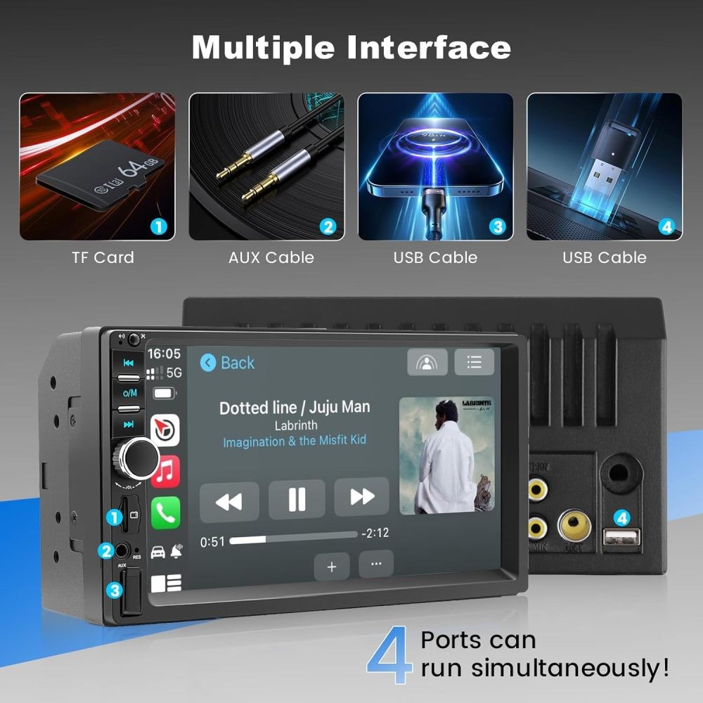 Double Din Apple Carplay Android Auto 7" Car Stereo Radio Bluetooth Touch Screen