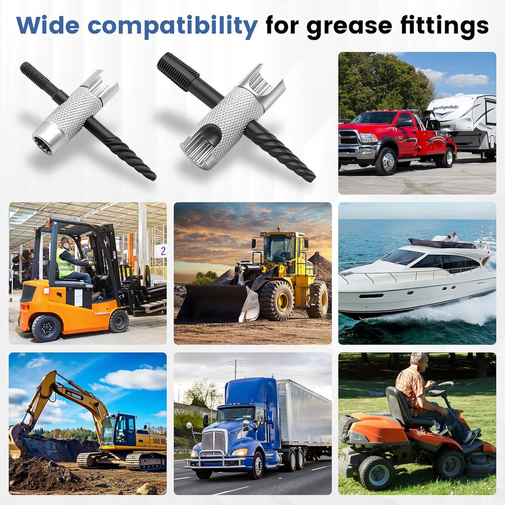 2 Pcs Grease Fitting Tool, 4-In-1 Grease Zerk Fitting Tool, Grease Zerk Tool Fit