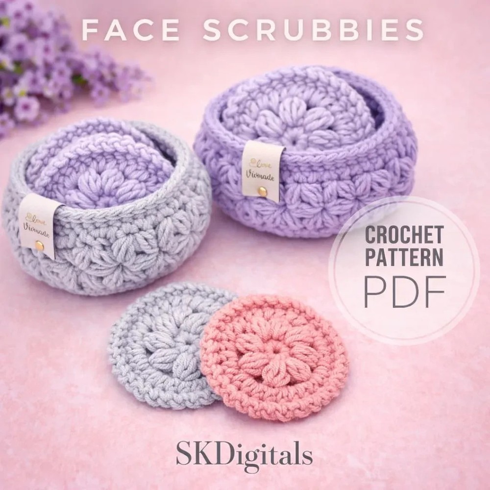 Crochet face scrubbies pattern|crochet basket pattern|Video tutorial face scrubi