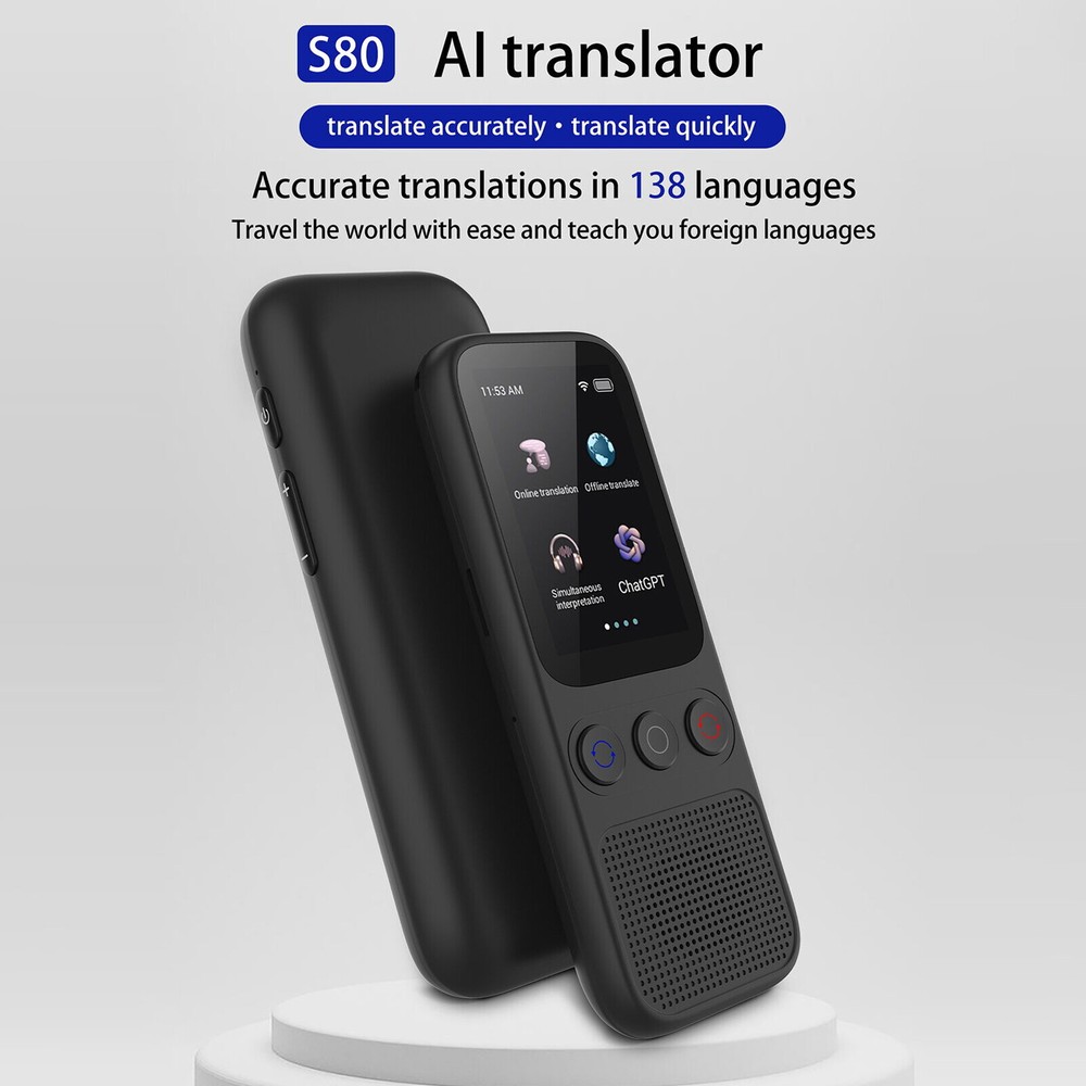 Portable Language Translator Device with 138 Languages Voice Translating Black