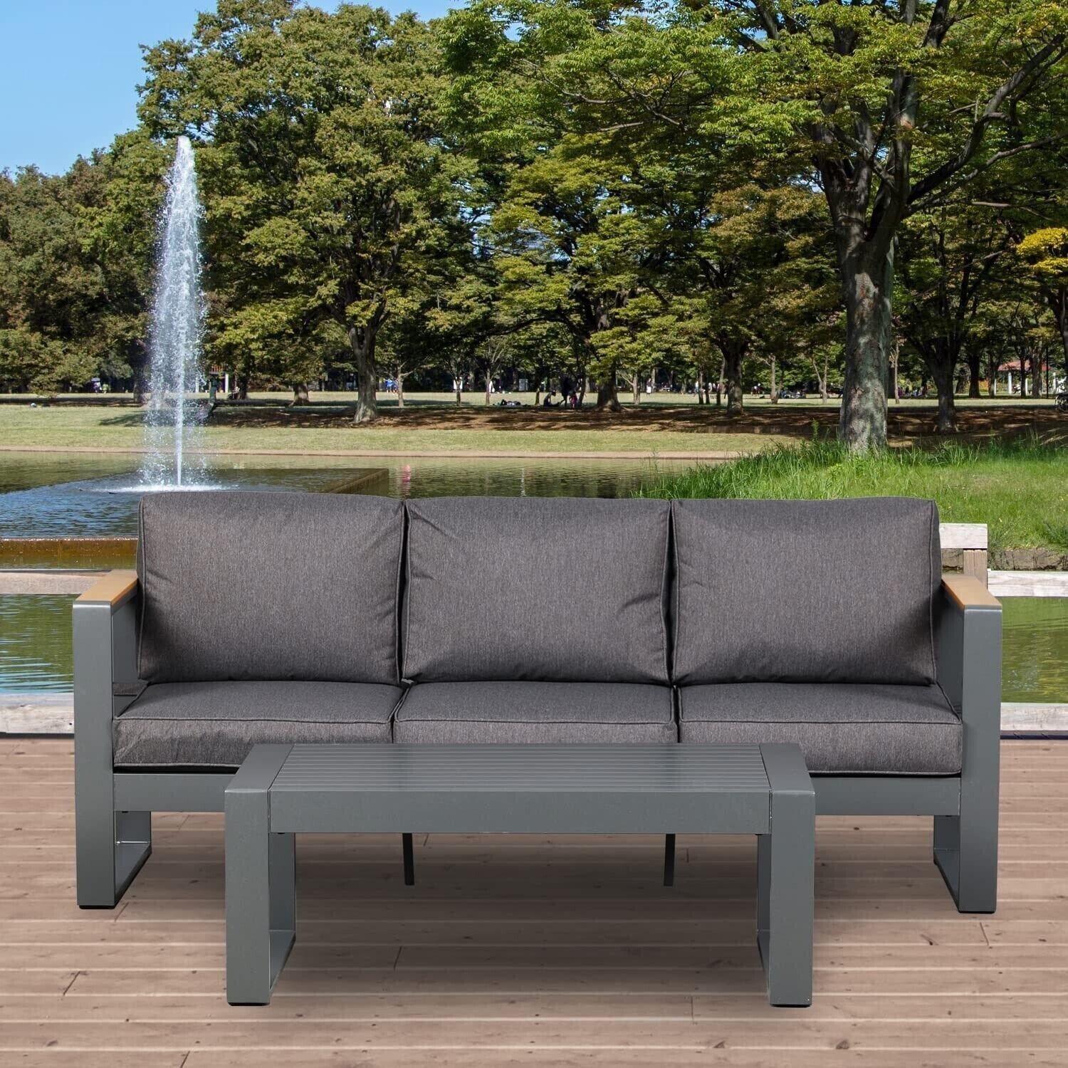 Aoodor Patio Furniture 3 Seater Aluminum Sofa Couch Deep Seat Conversation Set