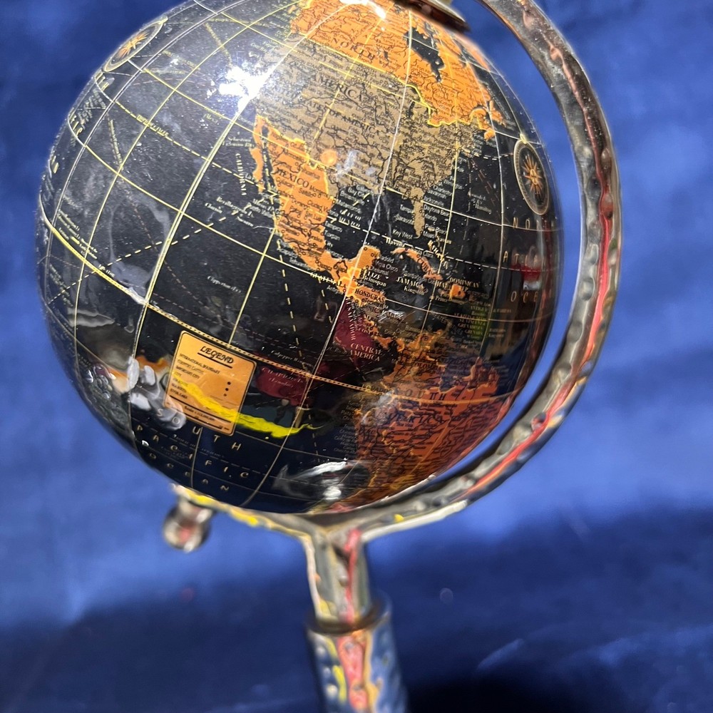 Tabletop Black and Silver World Globe on Silver Stand Luxury