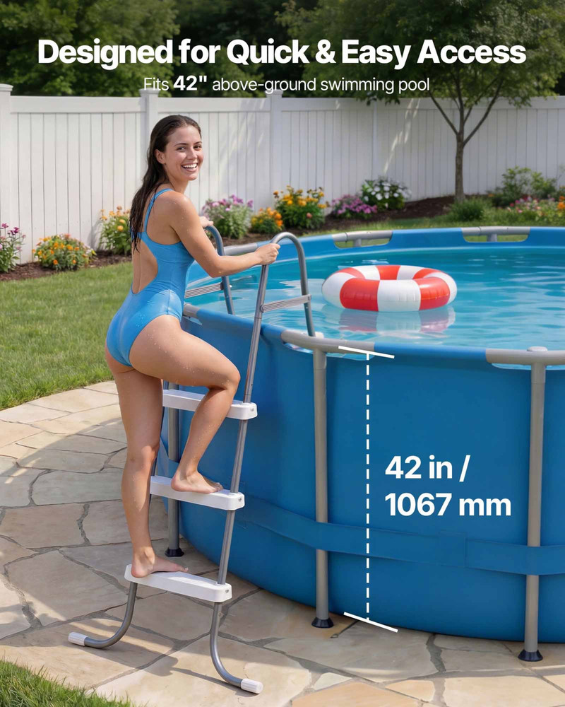 Above Ground Pool Ladder 3 Step A-Frame 42" Wall 300LB Capacity
