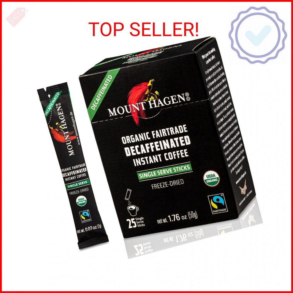 Mount Hagen 25 Count Single Serve Instant Decaf Coffee Packets - 1 Pack | Decaff