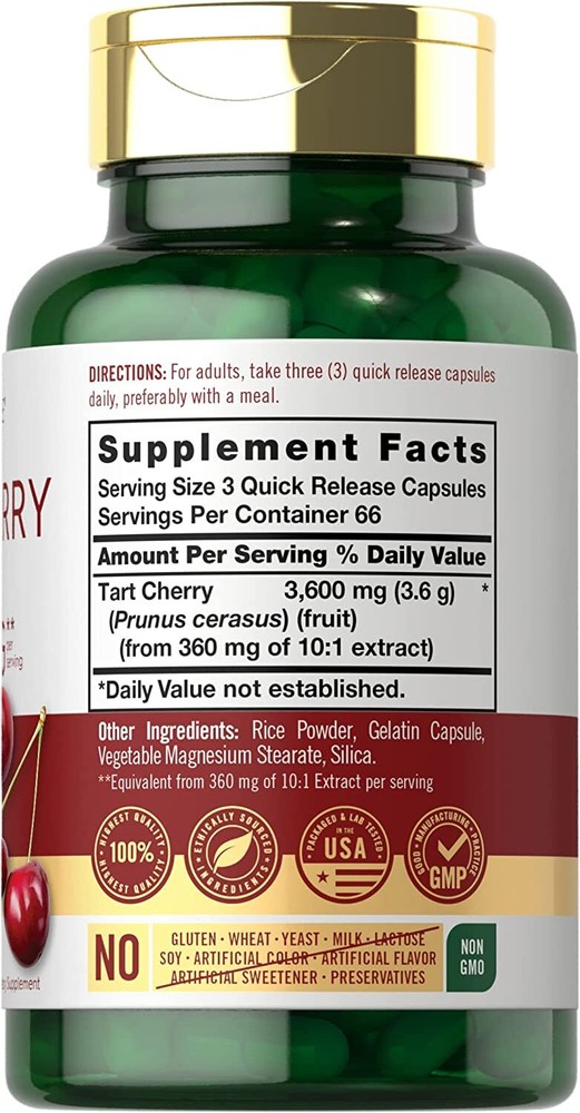 Tart Cherry Capsules | 3600mg Extract | 200 Count | by Carlyle