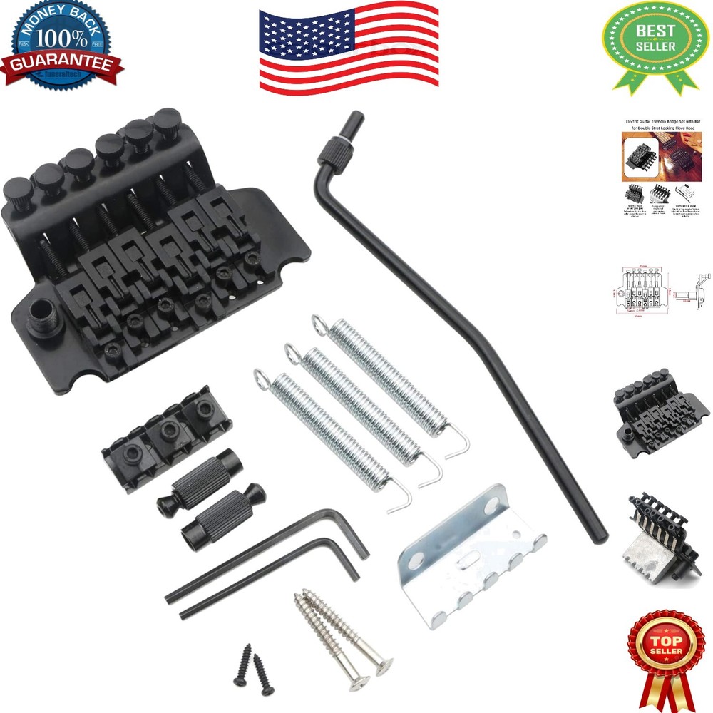 Black Double Locking Tremolo Bridge for Electric Guitars - Easy Install