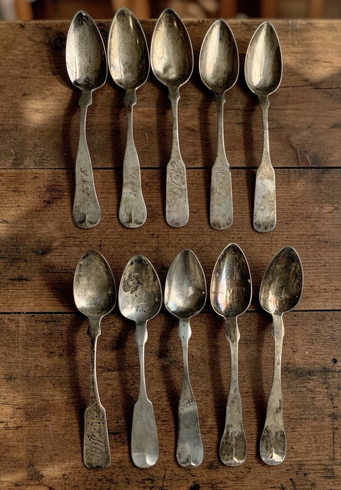 Antique Coin Silver Spoons Set Lot of 10 Palmer & Bachelders, Myers, Goddard…