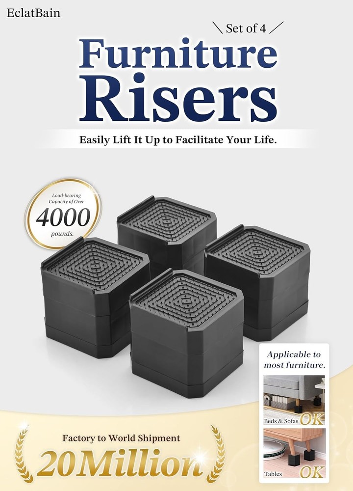 Adjustable Bed & Furniture Risers - Stackable Solution with Slip-Prevention