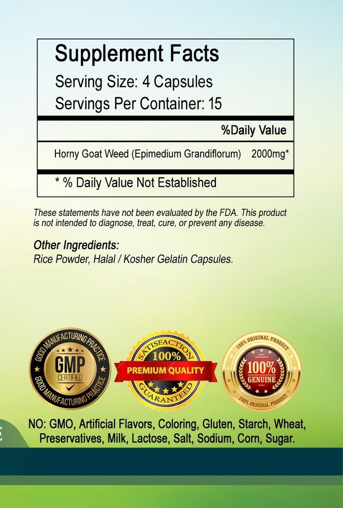 Horny Goat Weed Capsules 2000mg Per Serving - Elite Grade/