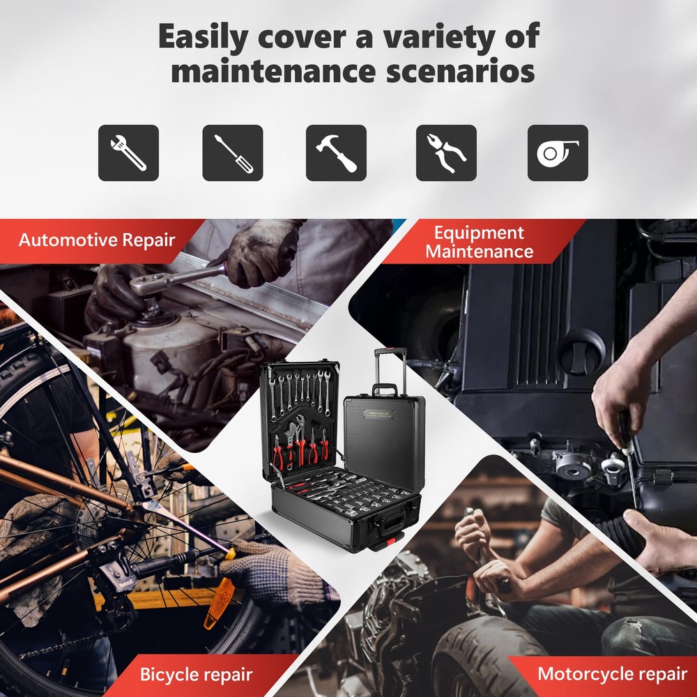 909 PCS Mechanics Tool Set Metal Case Socket Wrench Set Tool Kit