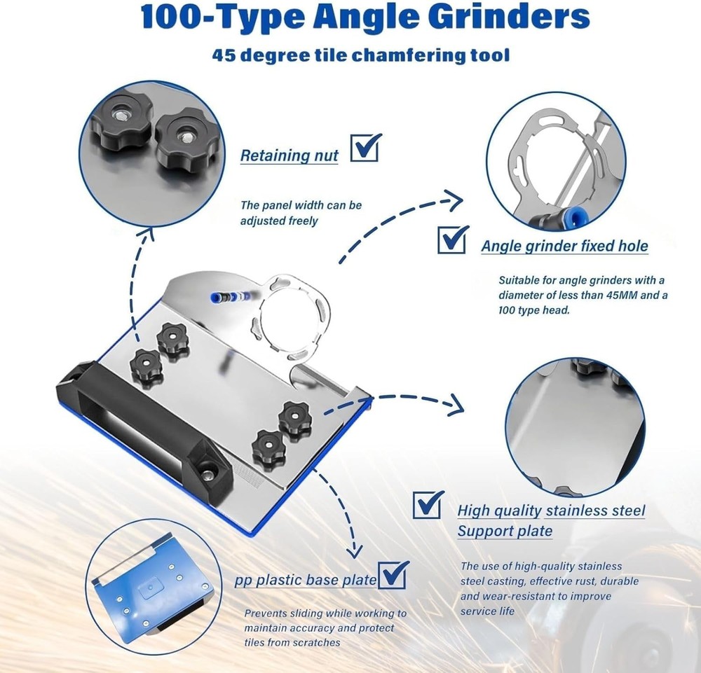 45 Degree Tile Chamfering Tool, Angle Grinder Stand for 45° Tile Cutting, Tile C