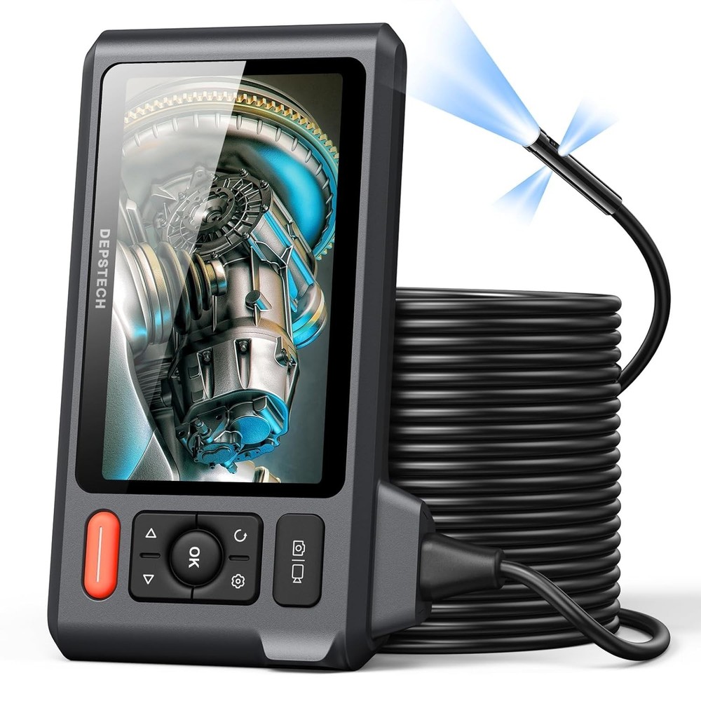 50FT Waterproof Borescope Camera with Split Screen & Manual Exposure Control