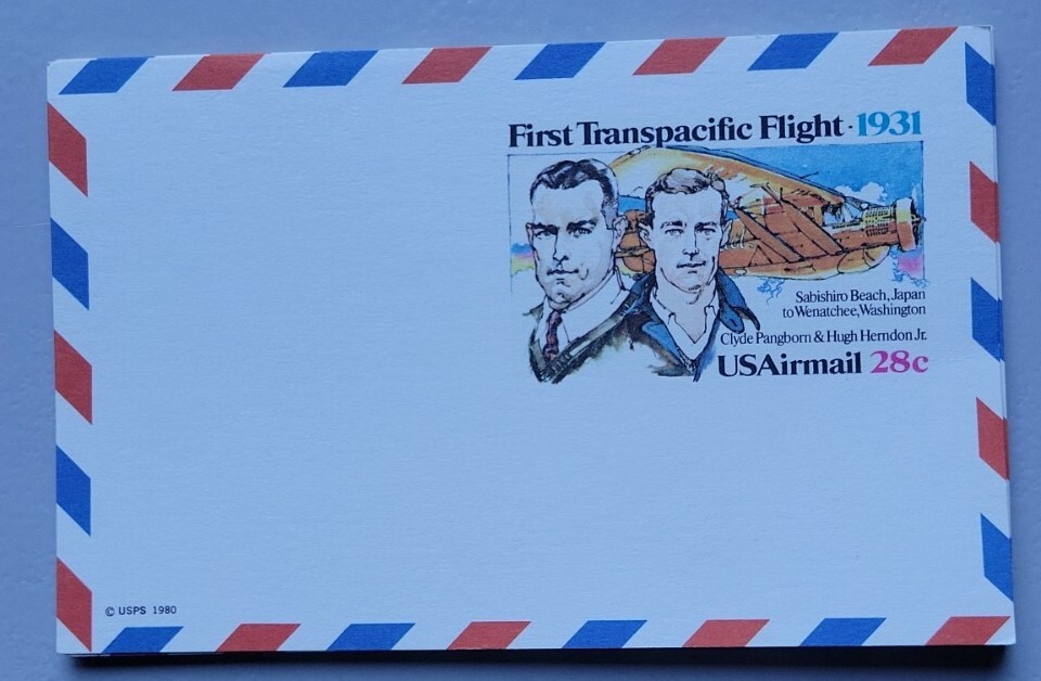 First Transpacific Flight 1931 - Airmail Postal Card.  Sc # UXC19, 28 cents.