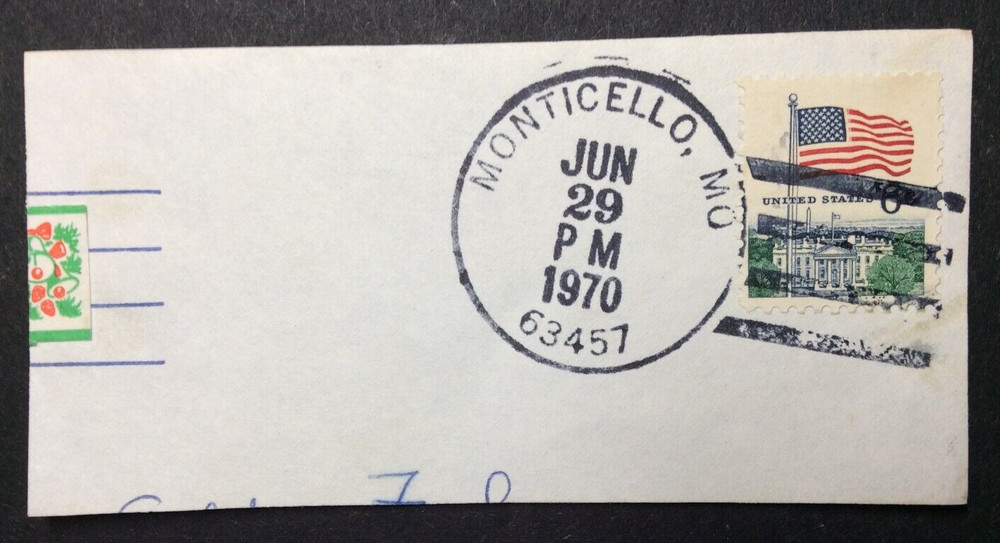 Monticello, MO. Jun 29, 1970 - U.S. Postage Stamp Cut Postmark