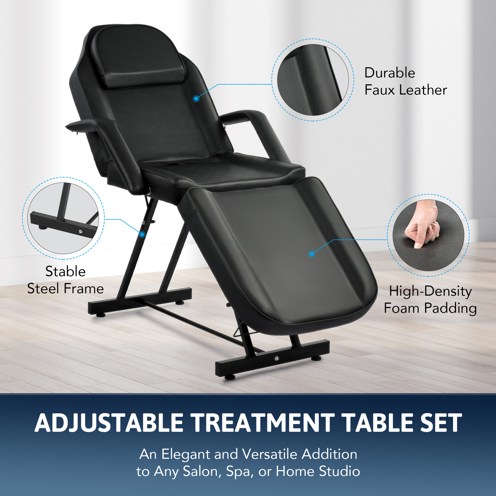 Adjustable Black Massage Chair+Stool Table Tattoo Facial Bed Barber Salon Spa