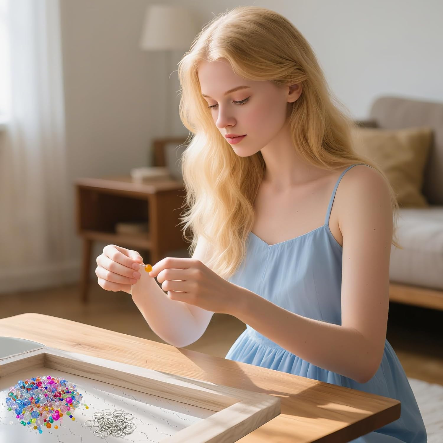 Chicken Wire Frame Craft Kit with Glass Beads - Unfinished Wooden Decor 17x13in