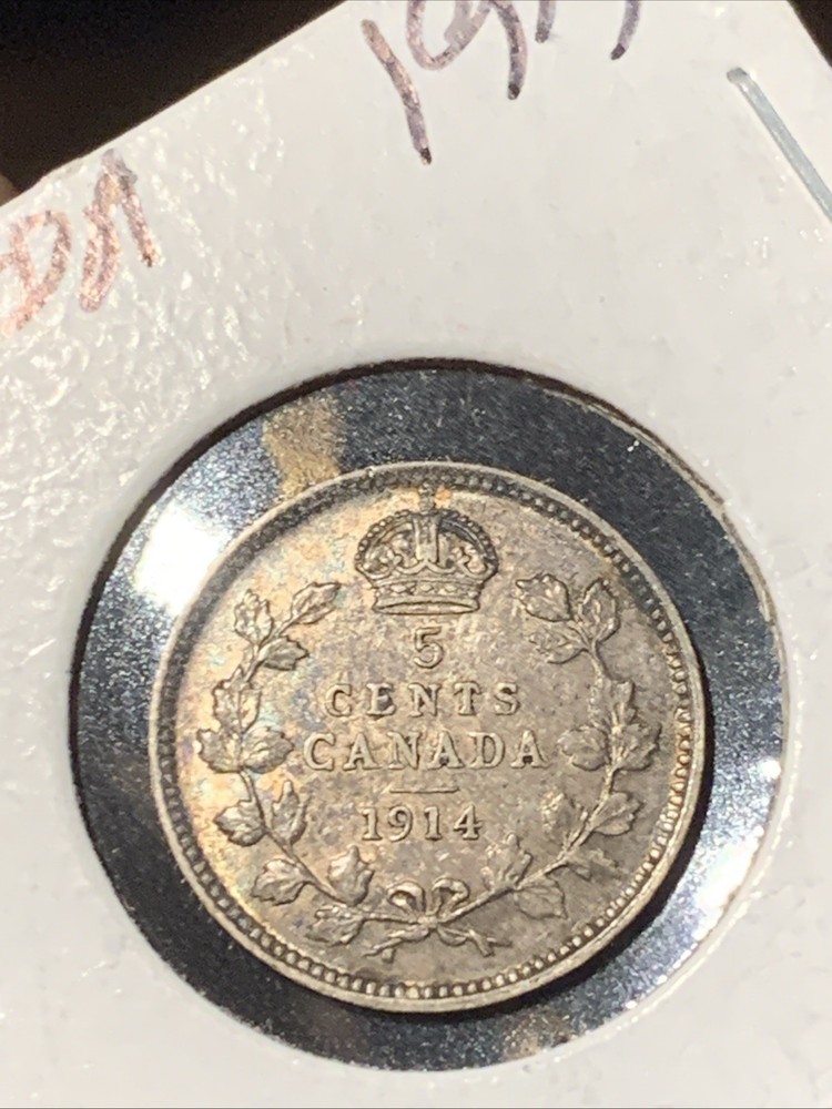 1914 Canada 5 Cents Silver Foreign Coin ~ HIGHER GRADE ~