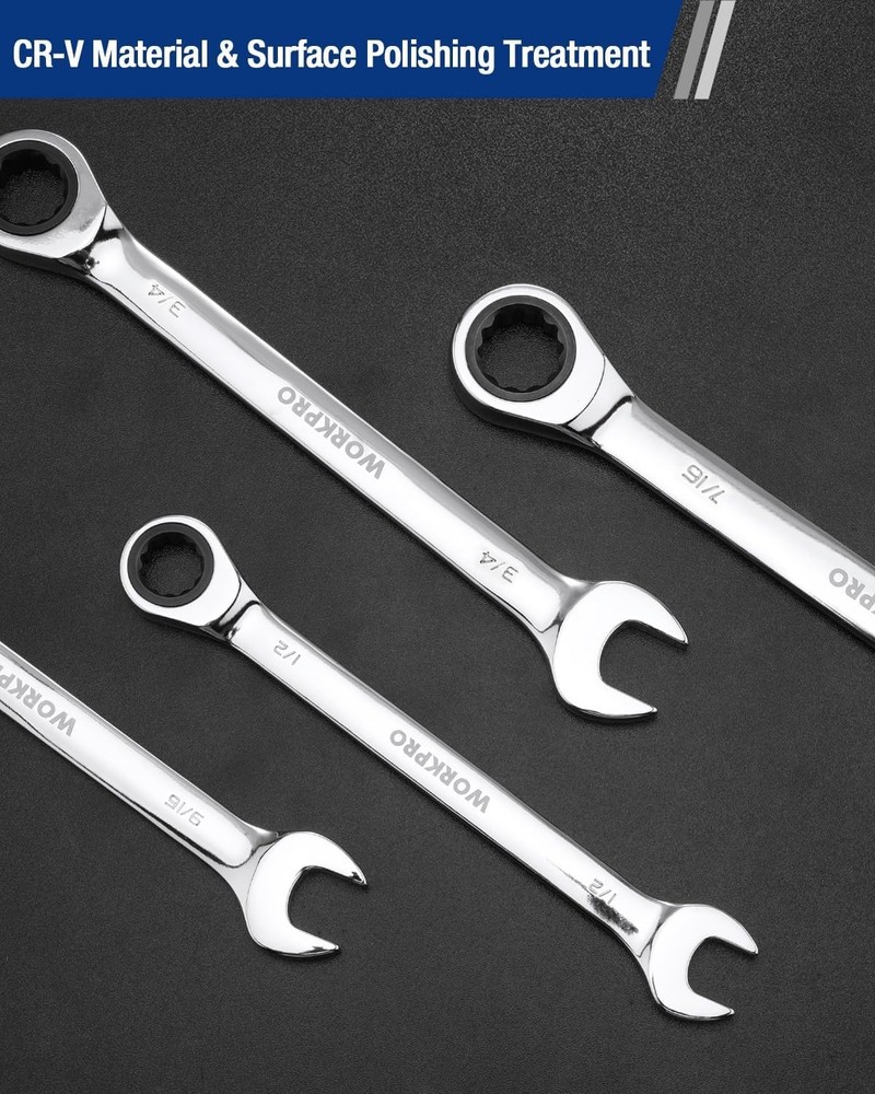 1/2" Ratcheting Combination Wrench - Chrome Vanadium Tool with 12-Point Design