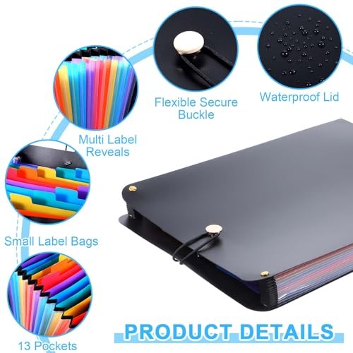 2 Pcs Expanding File Folder, 13 Pockets Vertical File Folder Accordion File